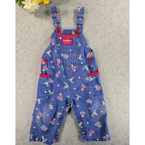 Vintage 80s OshKosh 12m Blue Nautical Sailboat Colorblock Overalls USA Union